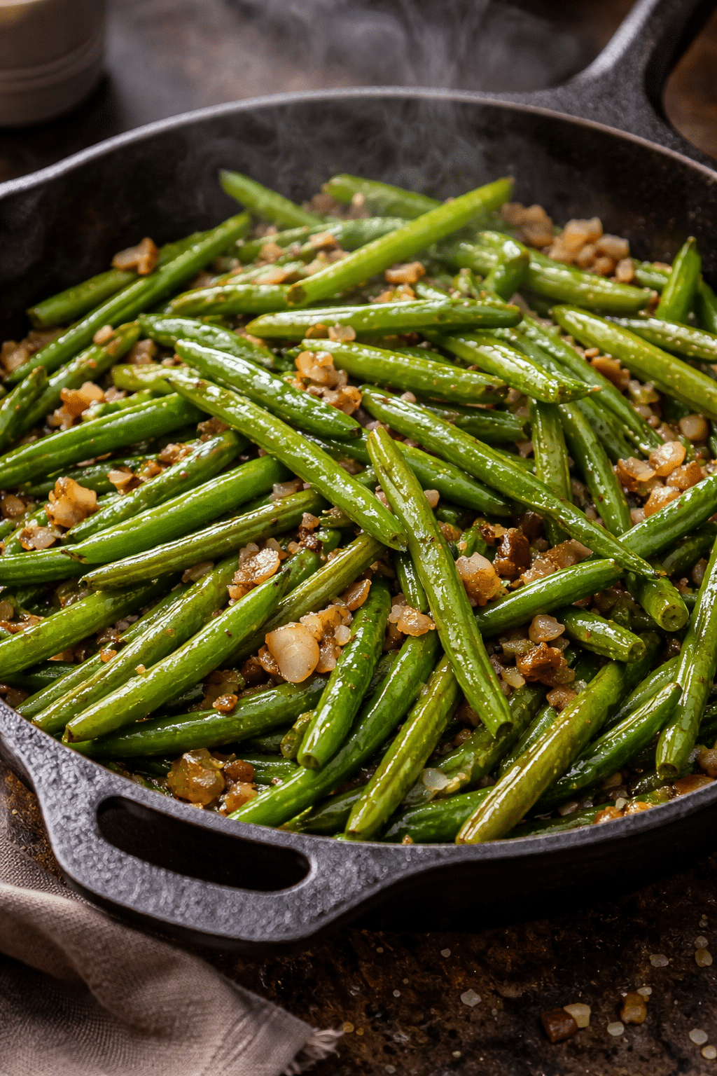 skillet green beans with onions and garlic