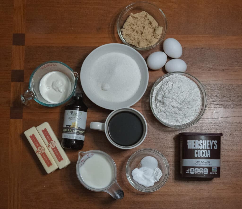 The ingredients to make Devil's Food Cake