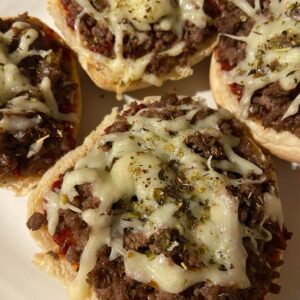 homemade pizza burgers on a plate