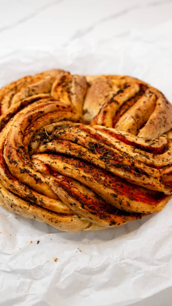 tomato basil sourdough wreath bread