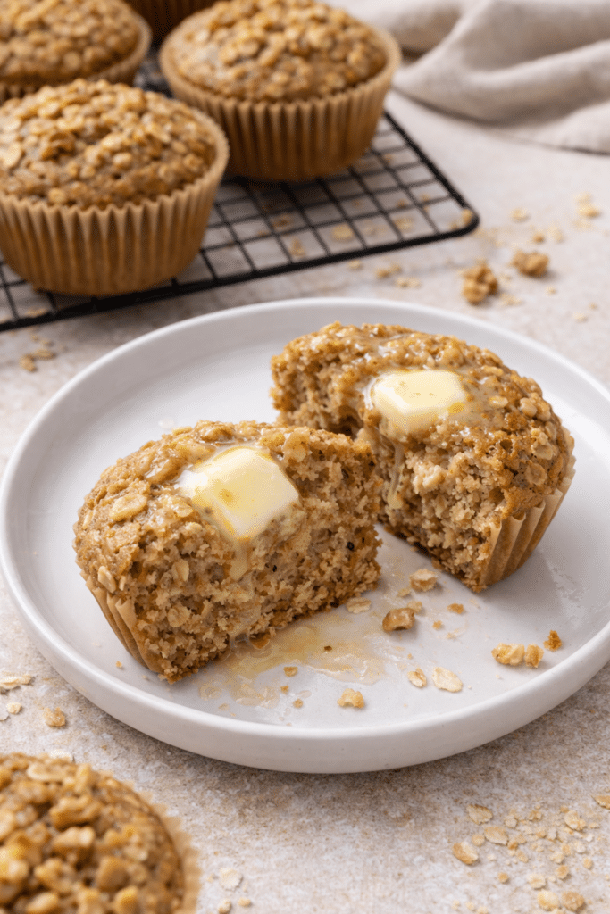 Banana Peanut Butter Greek Yogurt Oatmeal Muffins