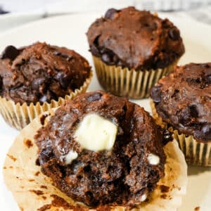 double chocolate sourdough discard muffins